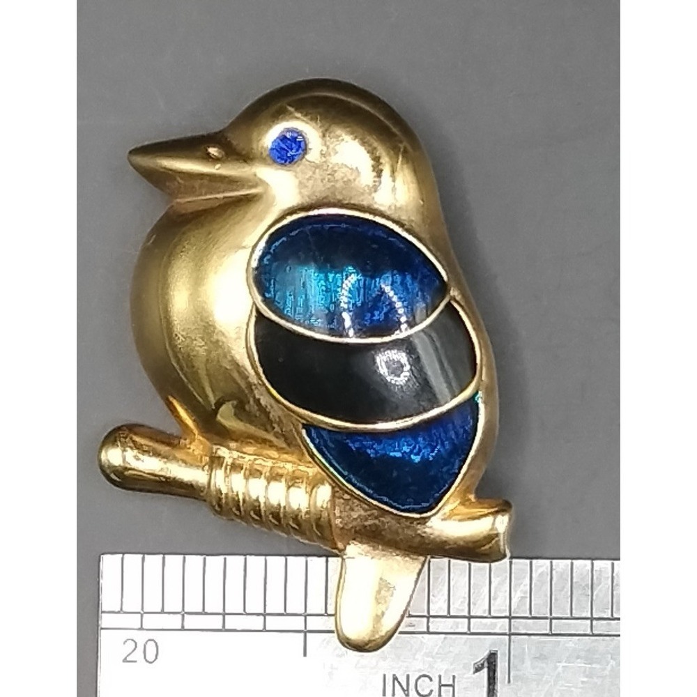 Goldtone ROMAN Jewelry Bird Brooch‎ Pin Blue Enamel